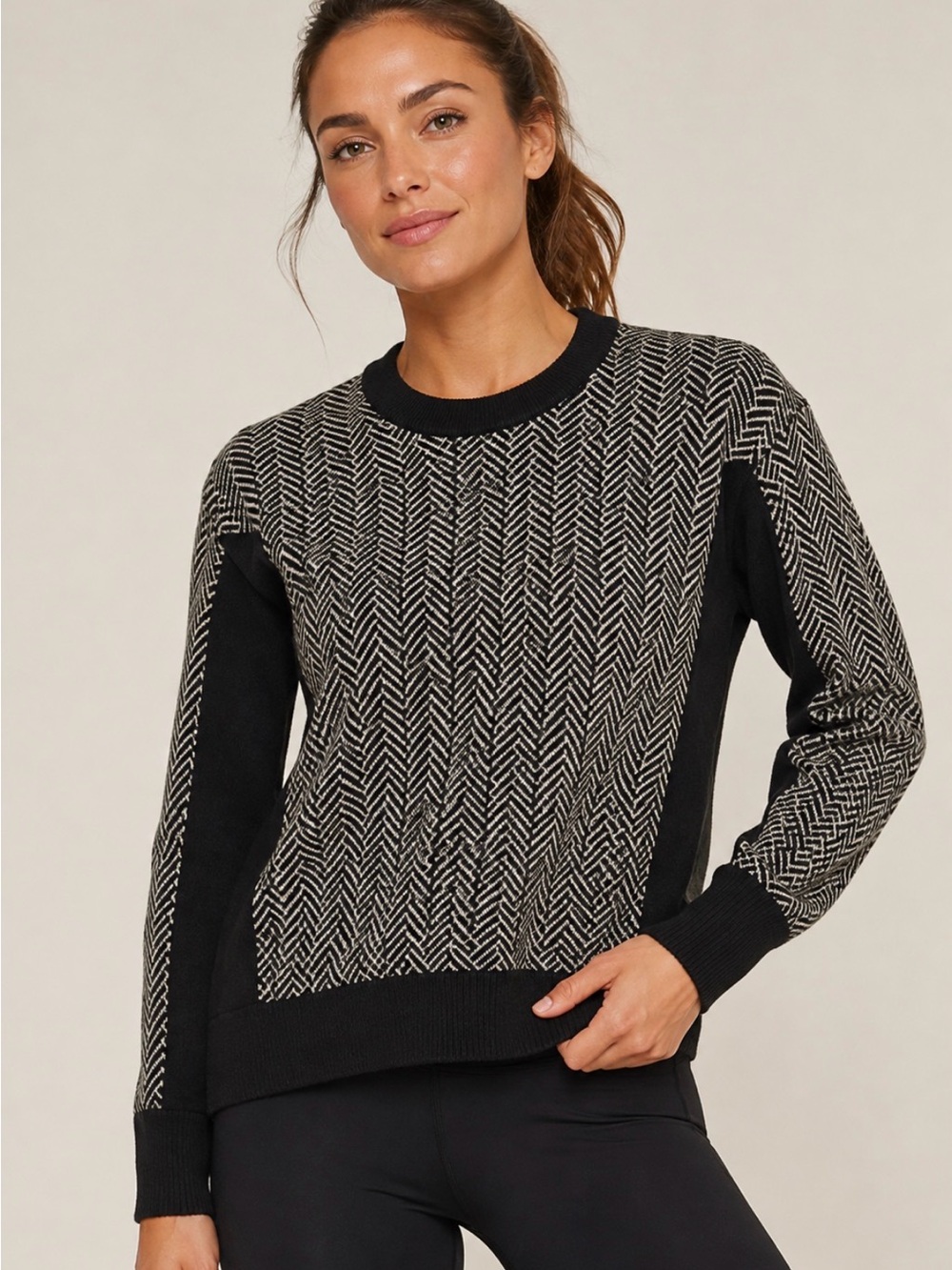 Lululemon Yogi Merino Wool Black White Herringbone Sweater S